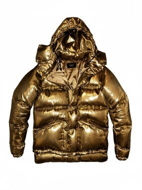 Ports 1961 Metallic Goose Down Gold Puffer Jacket with Hood